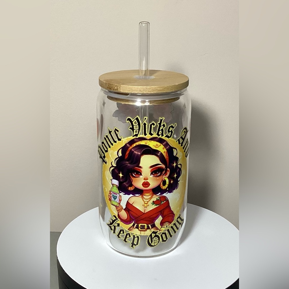 Chic Glass Tumbler with Straw - Brown and Gold